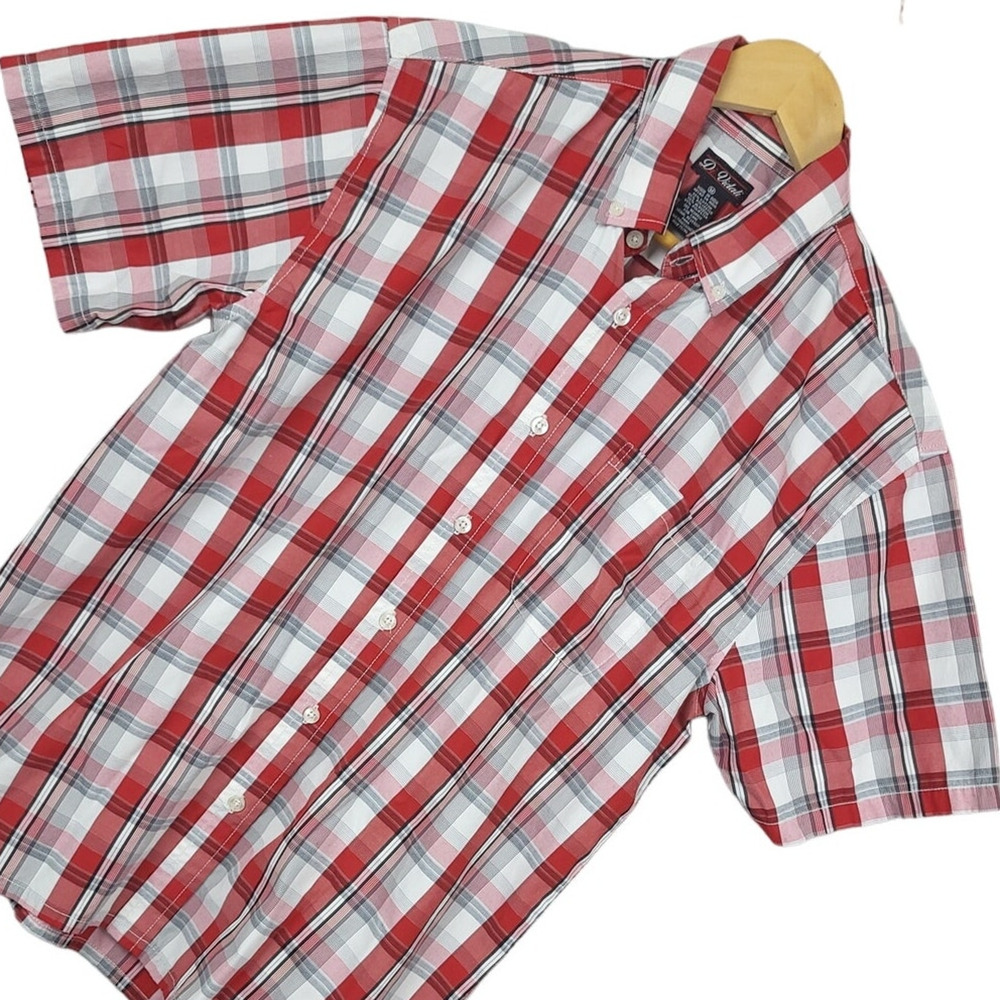 Di Vidali Men’s Button Down Shirt Medium Plaid Short Sleeve Casual Top Red Gray